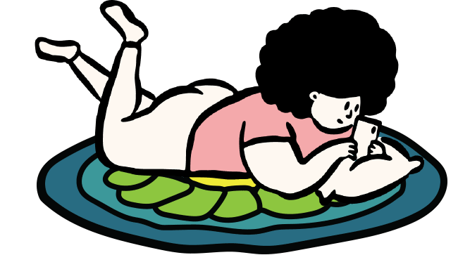 girl on rug with phone