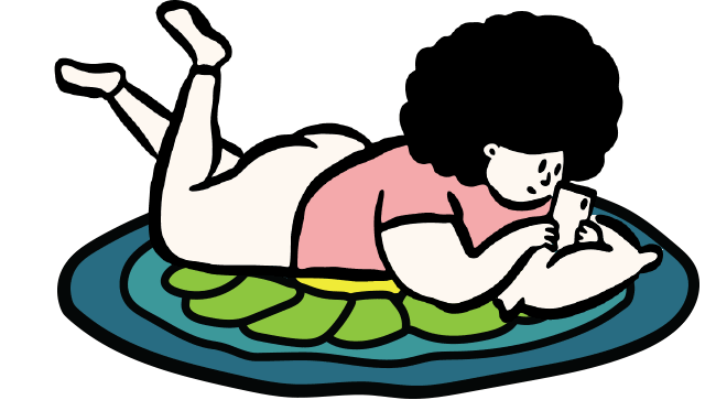 Girl on rug with phone